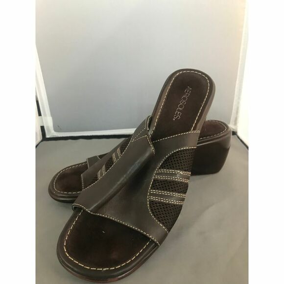 Aerosoles Wedge Sandles Brown Open Toe Shoes Women's‎ 9M - Picture 1 of 5